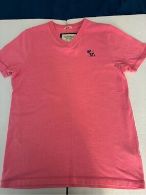 Abercrombie&Fitch Muscle Fit Salmon  V-Neck T M Short Sleeve Preppy Y2K Casual